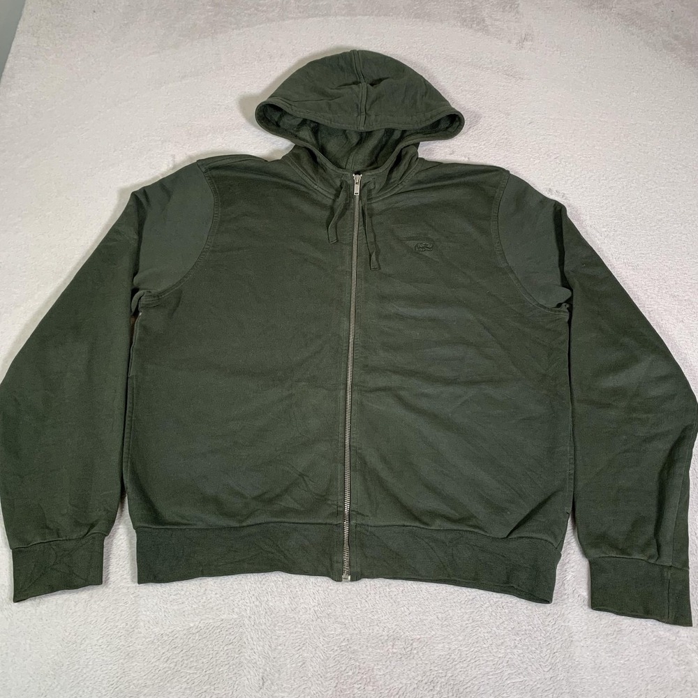 Lacoste Hoodie Mens‎ Large 5 Green Full Zip Cotton Jersey Sweatshirt Croc Logo